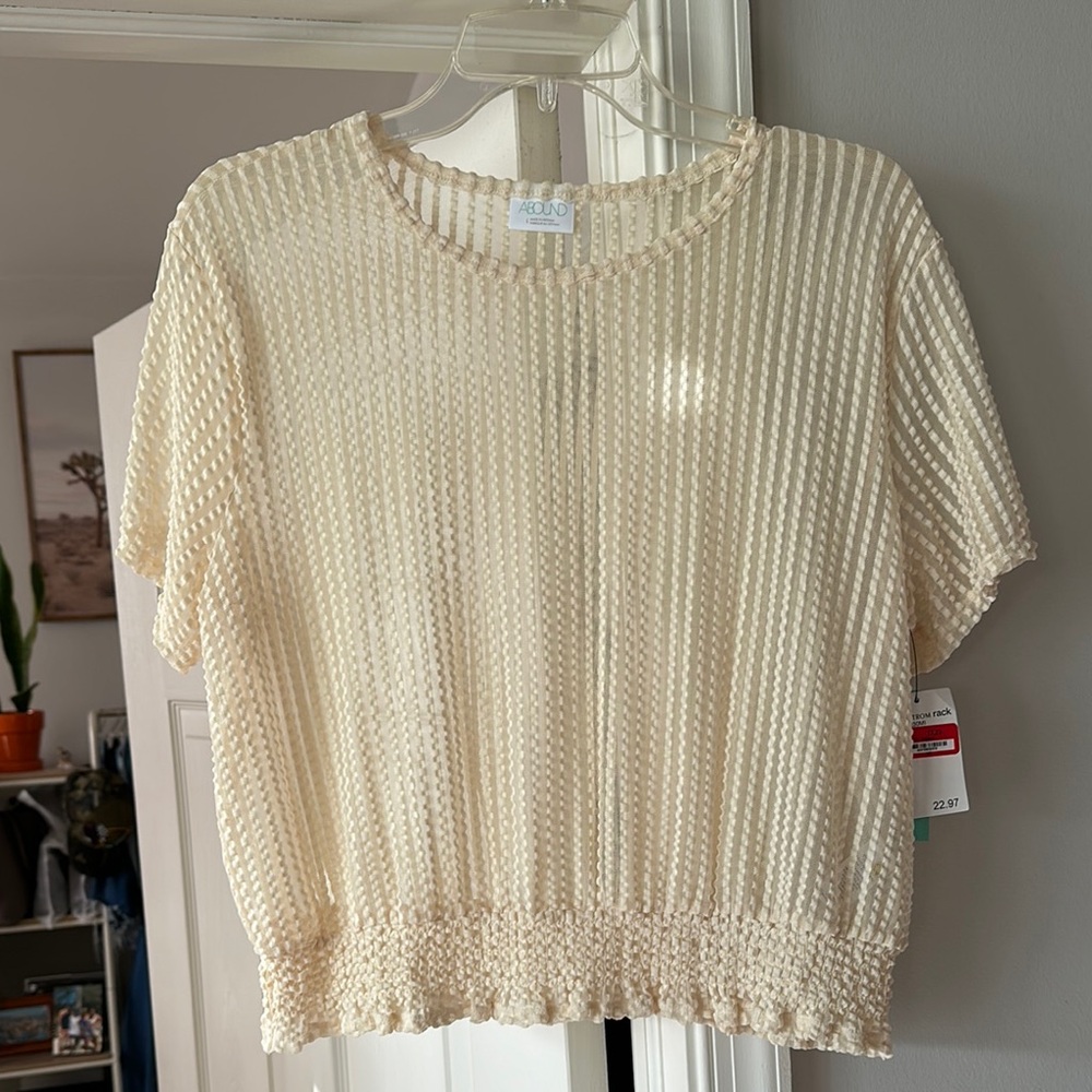 Abound Cream Ribbed Crew Neck Short Sleeve Top
